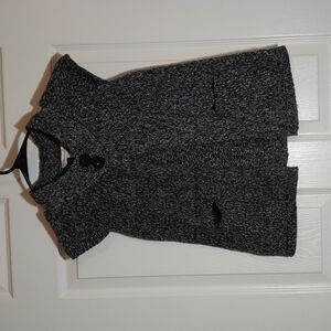American Rag Cap Sleeve Cardigan Sweater Vest Grey Black White 2 Pockets Size S